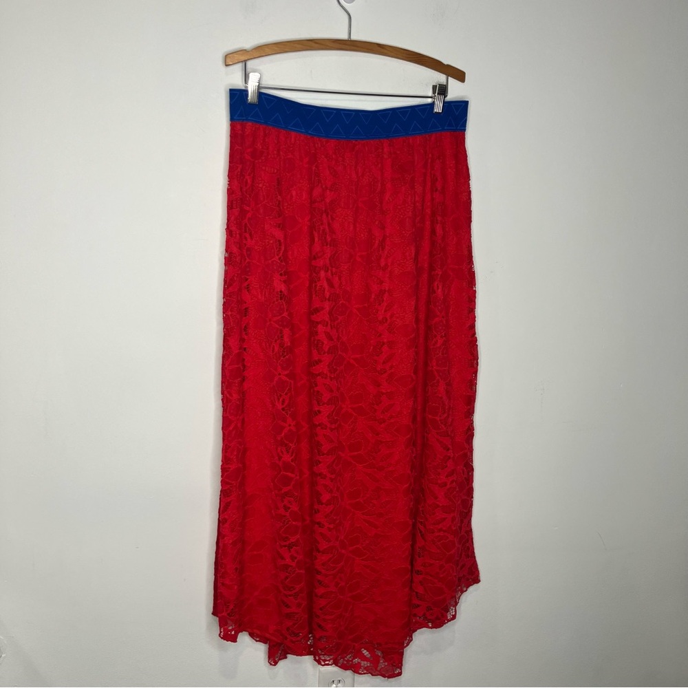 Lularoe red lace Lucy maxi skirt women's size XL rounded hem holiday Christmas
